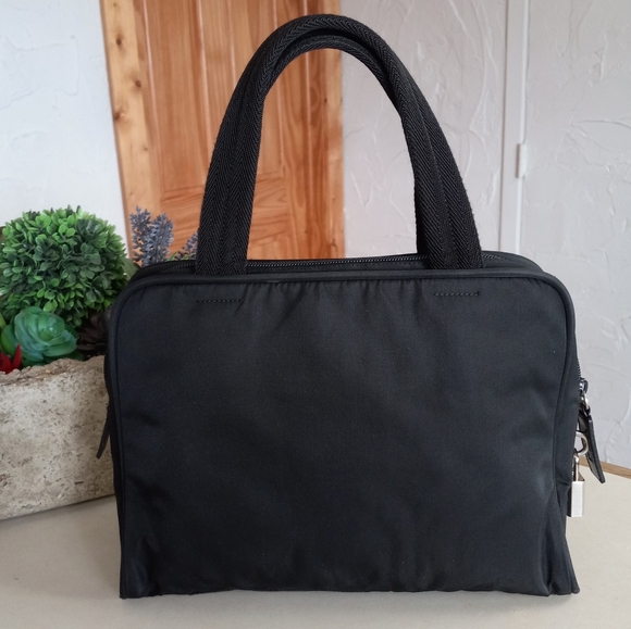 Prada Tessuto, Black Nylon Boston Satchel with Clochette and Combination Lock. - Picture 2 of 13